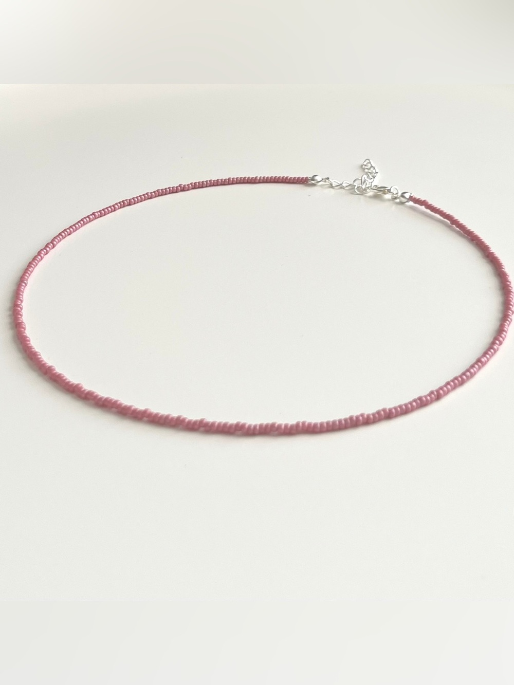 Delicate Pink Seed Bead Necklace - with sliver chain and clasp